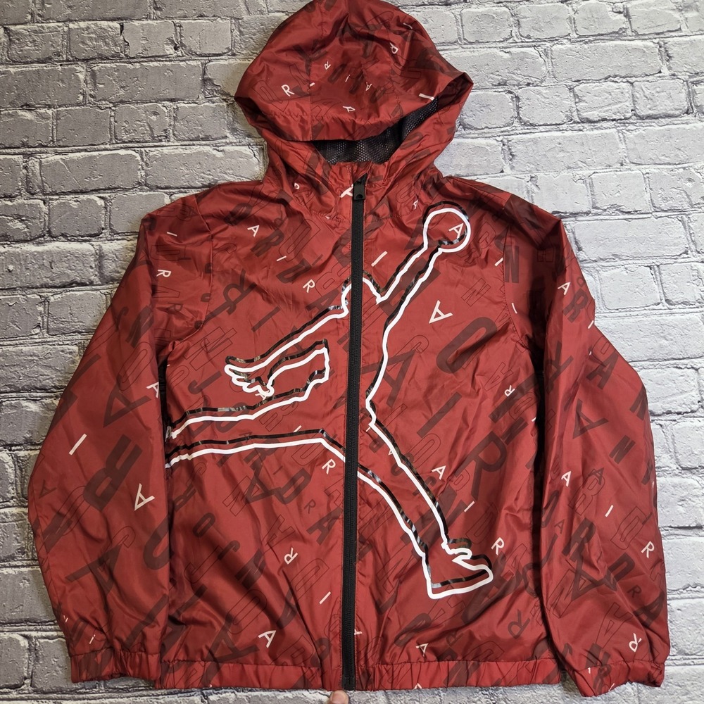 Jordan Jacket Boys Small 8-10 Yrs Red Hooded Windbreaker Full Zip Jumpman
